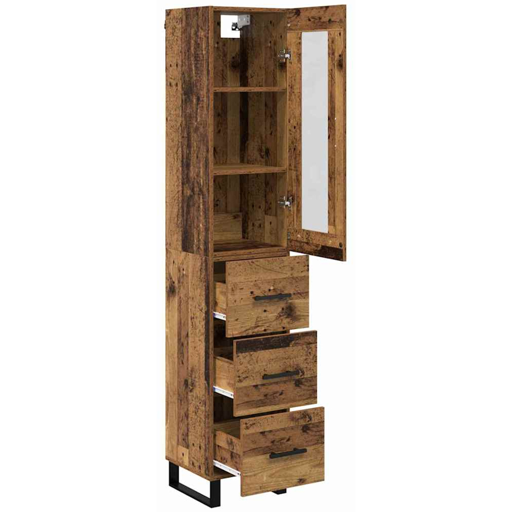 vidaXL Single Glass Door 3 Drawer Old Wood Tall Slim Highboard Image 4