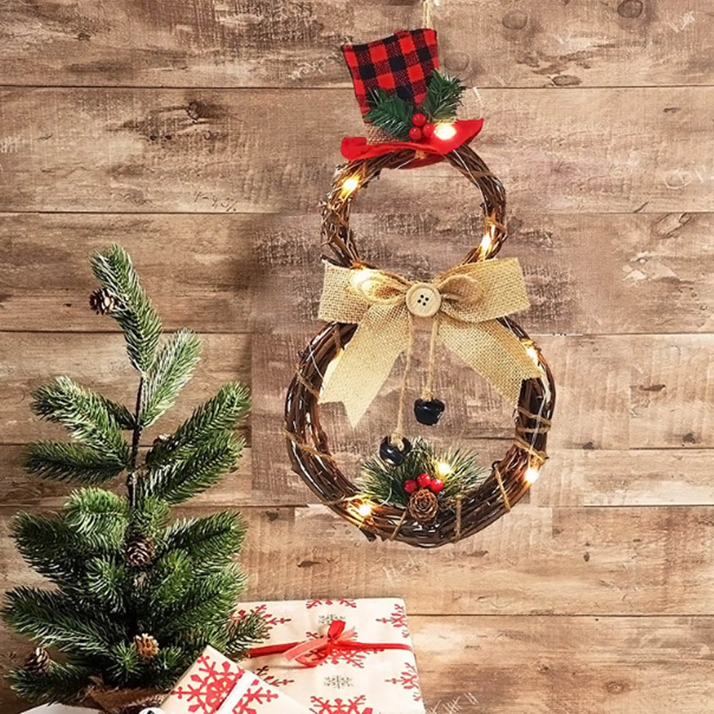 Living and Home Snowman Grapevine LED Wreath 40cm Image 2