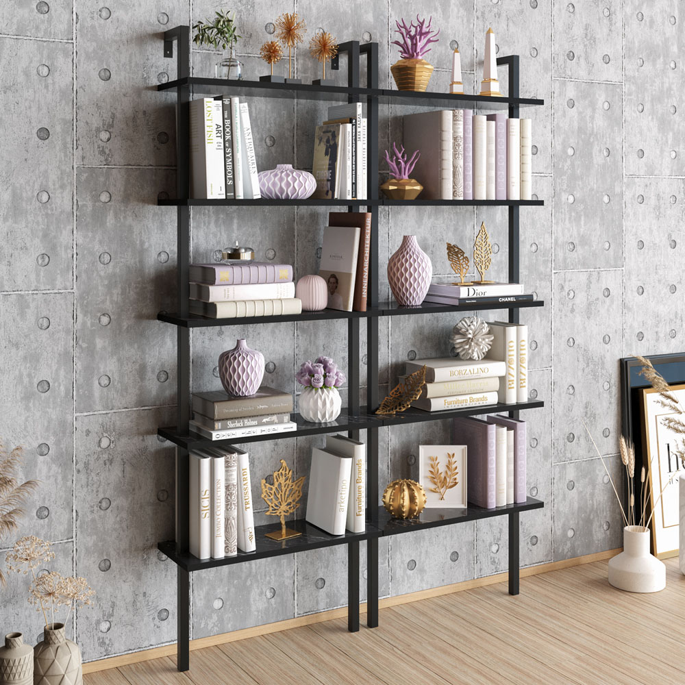 Decorotika Piante 5 Shelf Black Marble Bookshelf Image 4