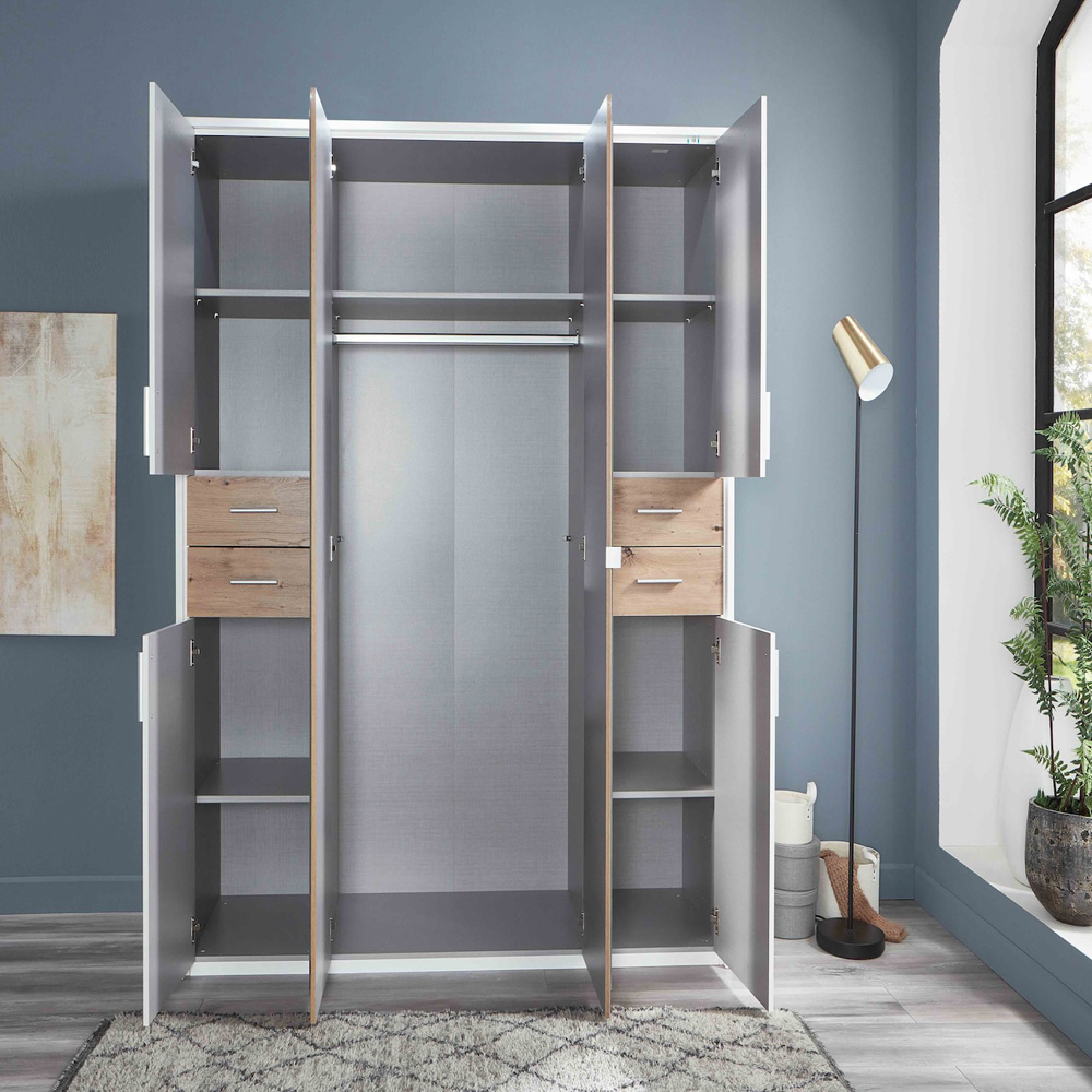 TJ'S New York 6 Door 4 Drawer Oak Grey Wardrobe with Mirror Image 4