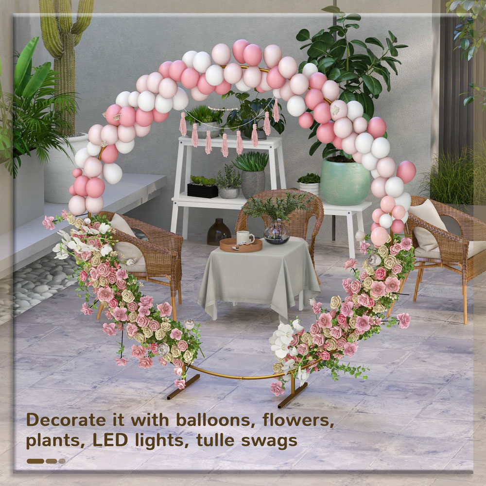 Outsunny 7 x 7ft Gold Tone Round Backdrop Arch Stand Image 6