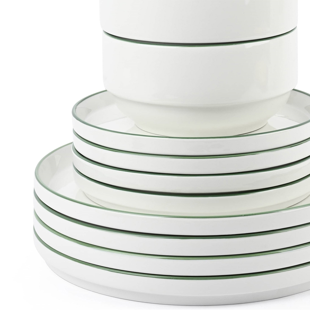 Waterside Green Rim White Stackable 12 Piece Dinner Set Image 5