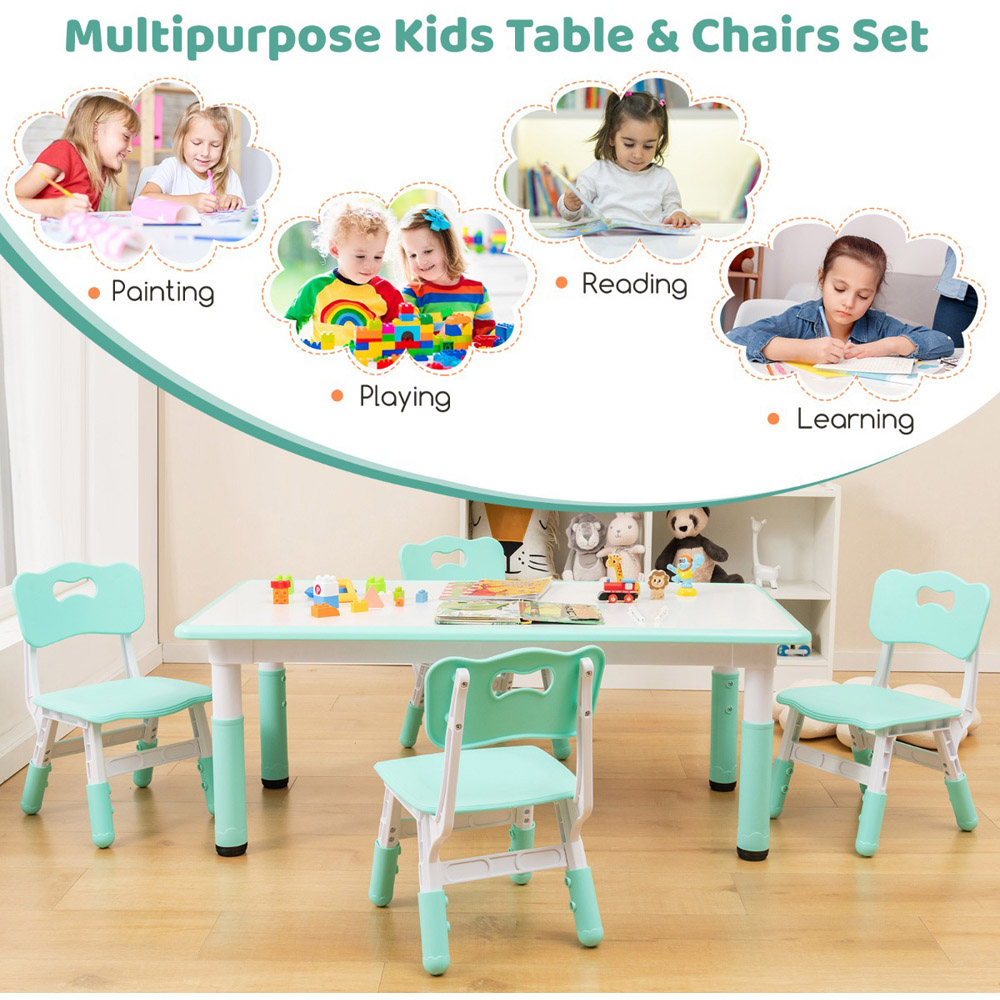 Costway Green 4 Seater Kids Table and Chair Set with Graffiti Desktop Image 4