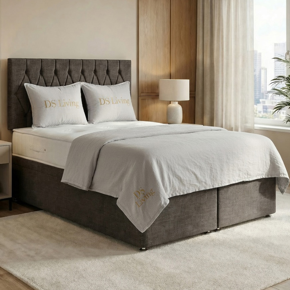 DS Living Diamond Double Grey Upholstered Divan Bed Image 1