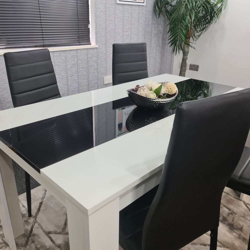 Portland Leather and Wood 4 Seater Dining Set White and Black Image 2