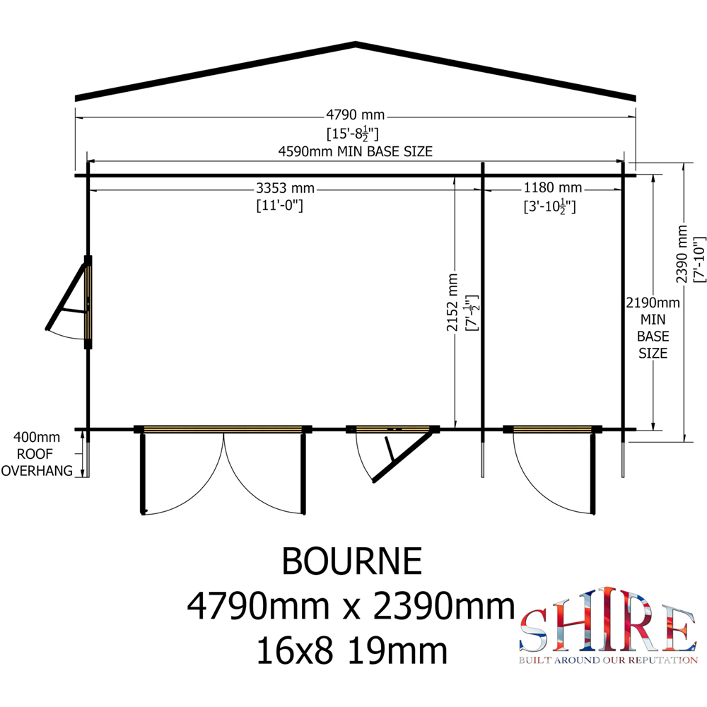 Shire Bourne 16 x 8ft Apex Garden Log Cabin Image 8
