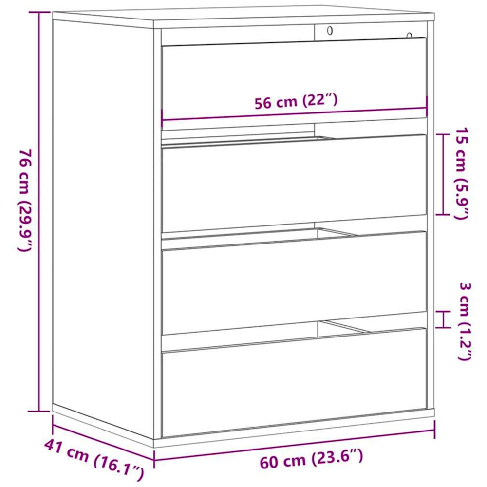 vidaXL 4 Drawer Artisanal Oak Wooden Chest of Drawers Image 9