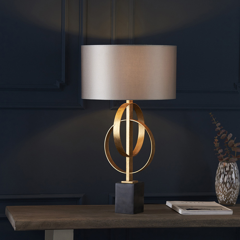 Merano Trento Antique Gold and Mink Satin Fabric Table Lamp Image 2