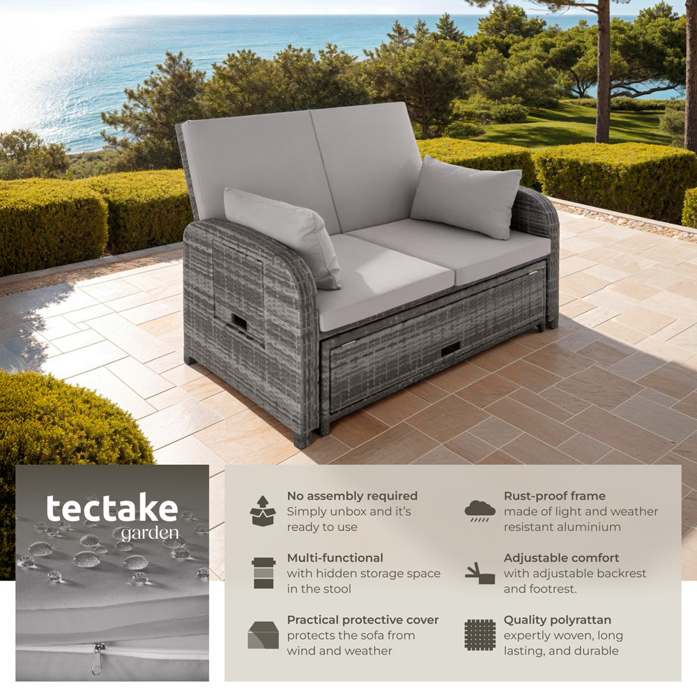 tectake Crete 2 Seater Grey Reclining Garden Sofa Image 6