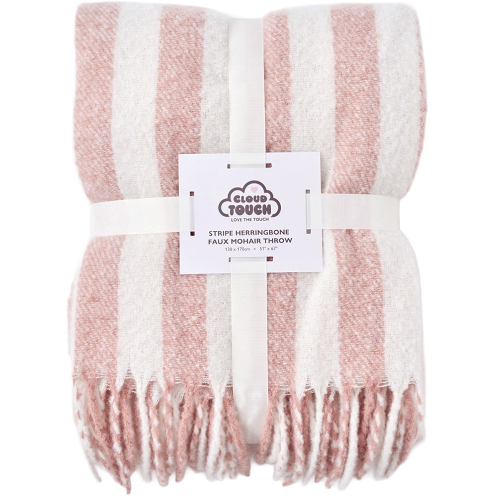Allure Bath Fashions Pink Faux Mohair Striped Herringbone Throw Blanket 130 x 170cm Image 1
