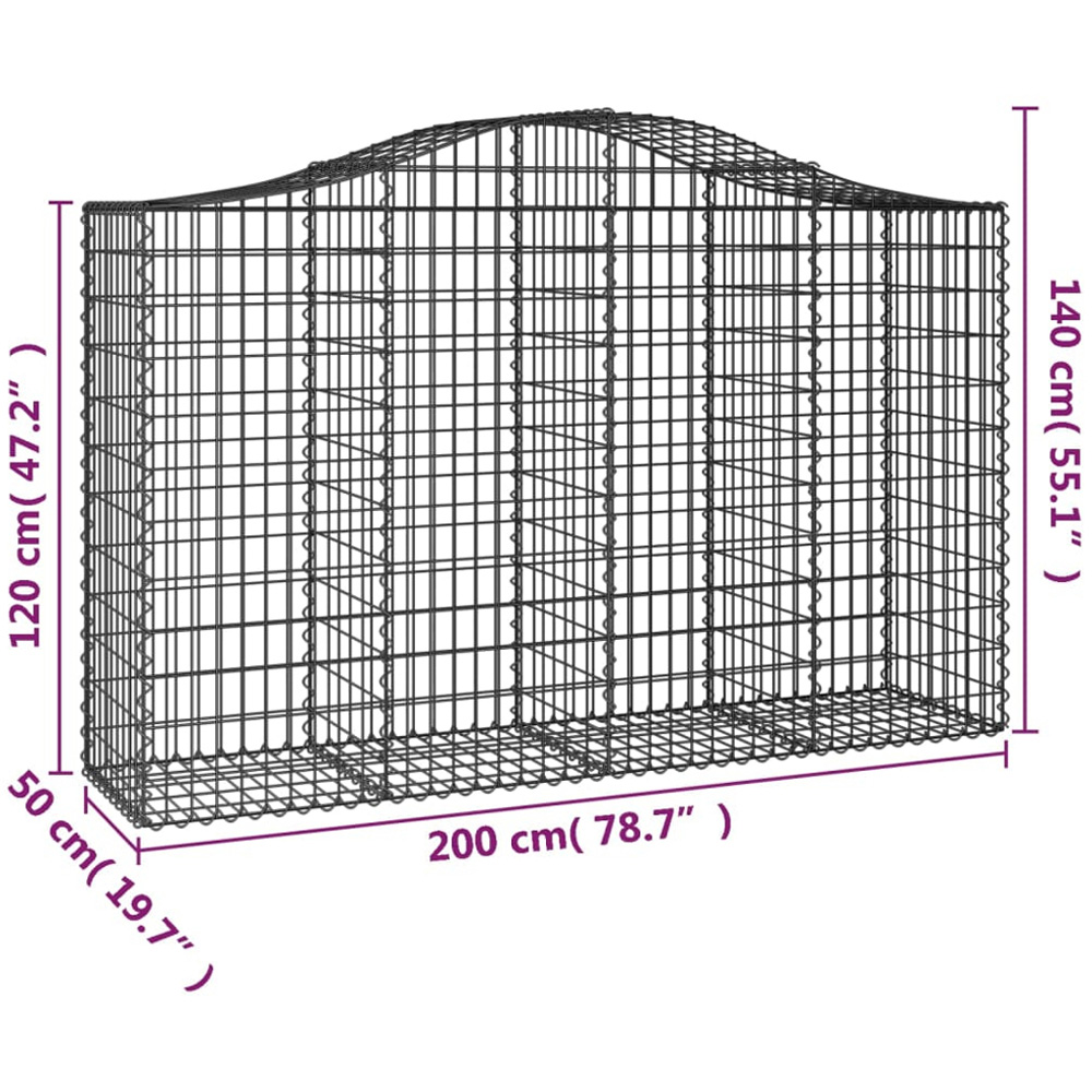 vidaXL Silver Galvanised Iron Arched Gabion Basket 200 x 50 x 120/140cm 14 Pack Image 5