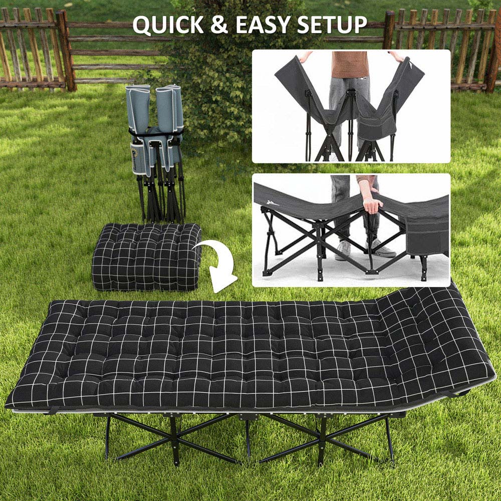 Outsunny Single Black Folding Camping Cot with Mattress Image 6