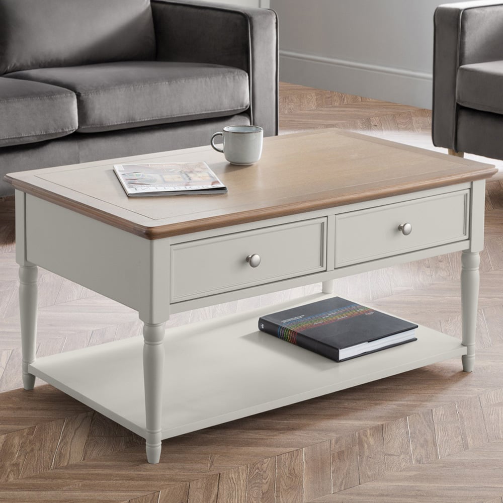 Julian Bowen Provence 2 Drawer Grey and Limed Oak Coffee Table Image 1