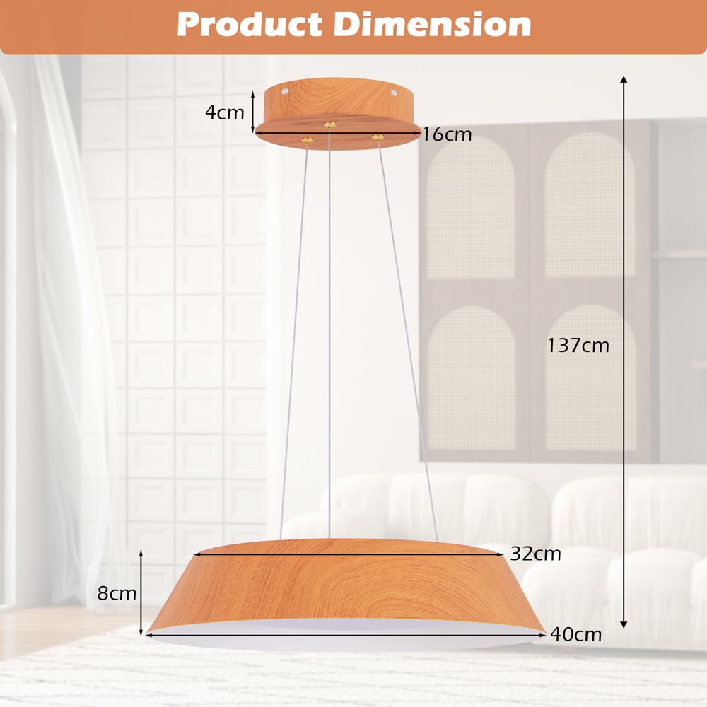 Costway Natural Modern Ceiling Light with Wood Grain and Metal Frame Image 8