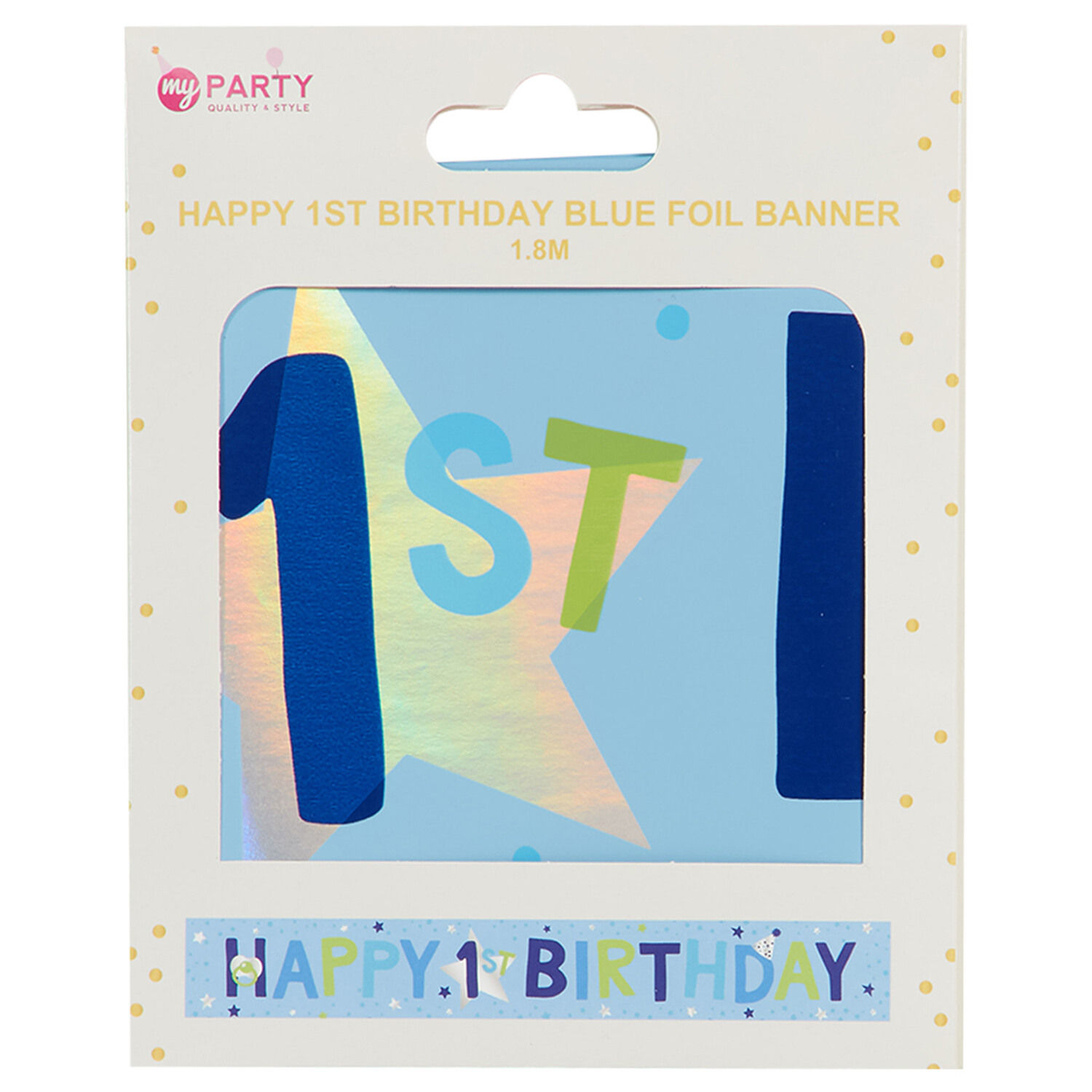 Happy 1st Birthday Blue Foil Banner - Blue Image 1
