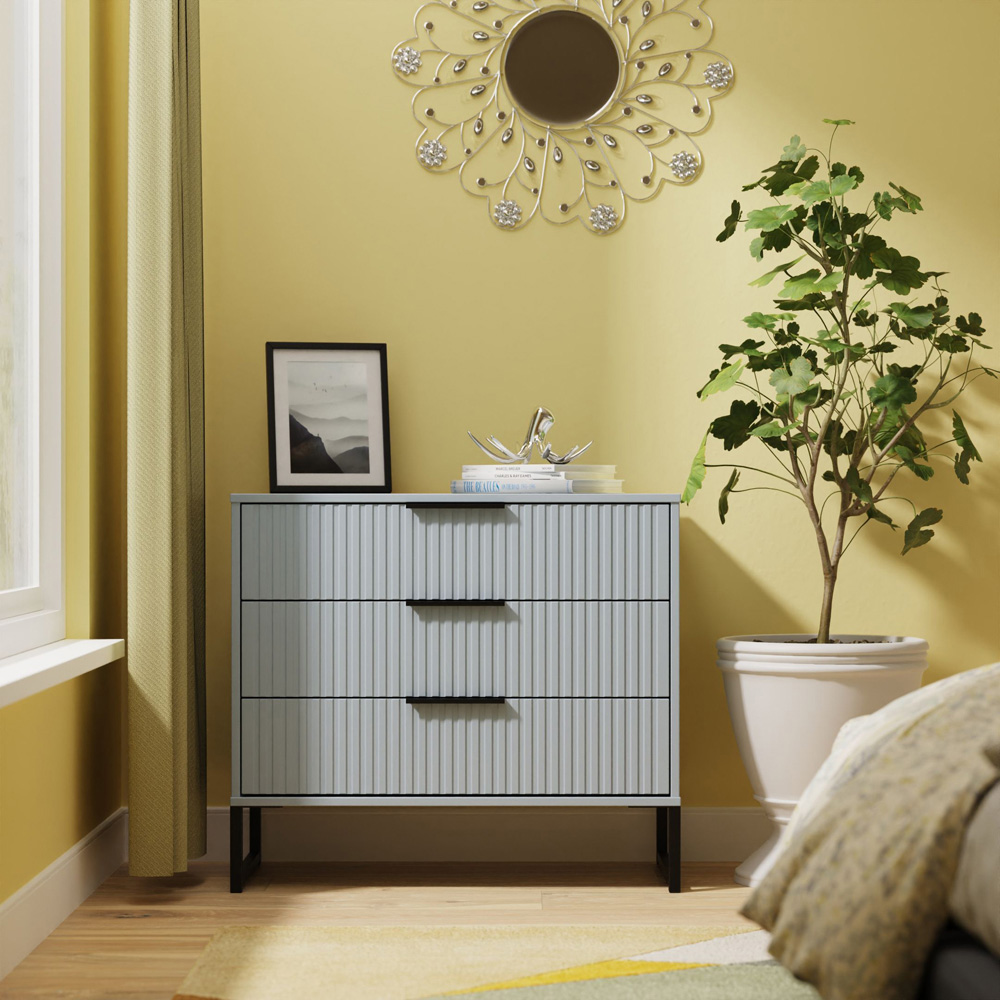 Crowndale Fluted 3 Drawer Denim Blue Chest of Drawers Ready Assembled Image 7