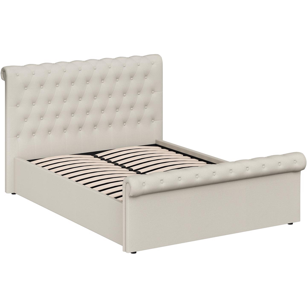 FWStyle Abbey Double Cream Almond Side Lift Ottoman Bed Frame with Scroll Buttoned Headboard Image 6