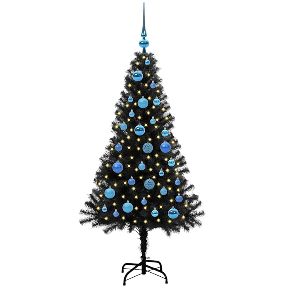 vidaXL Pre-Lit Blue Baubles Black Artificial Christmas Tree 5ft Image 1