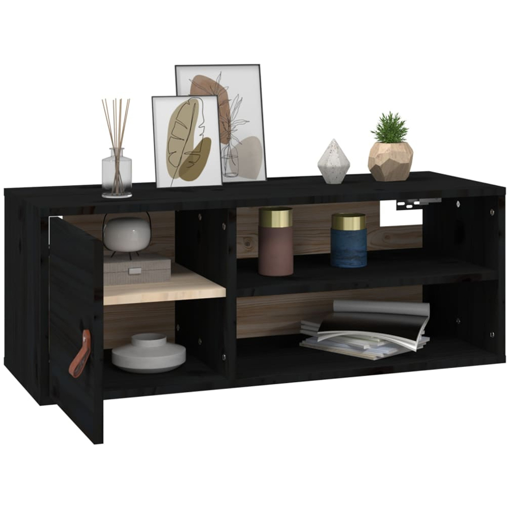 vidaXL Single Door 2 Shelf Black Solid Wood Pine Wall Cabinet Set of 2 Image 4