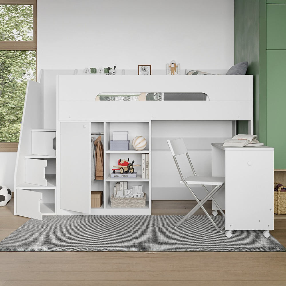 Flair Stepaside Single White High Sleeper Workstation Image 3