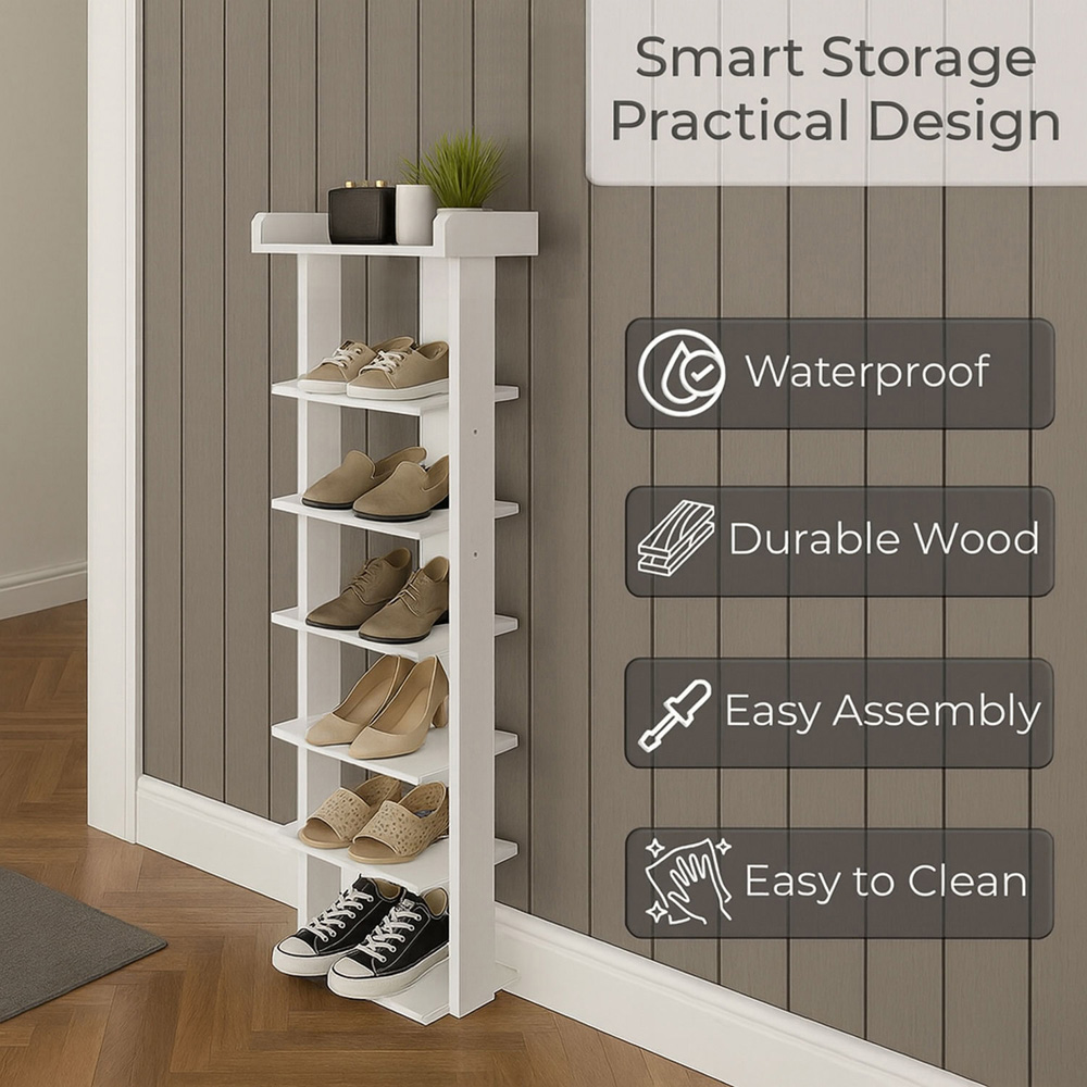 Neo 7 Shelf White Bamboo Shoe Rack Image 5