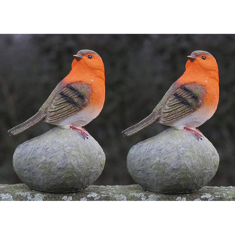 Marco Paul 2 Pack of Robin Perched on a Stone Garden Ornament Image 2