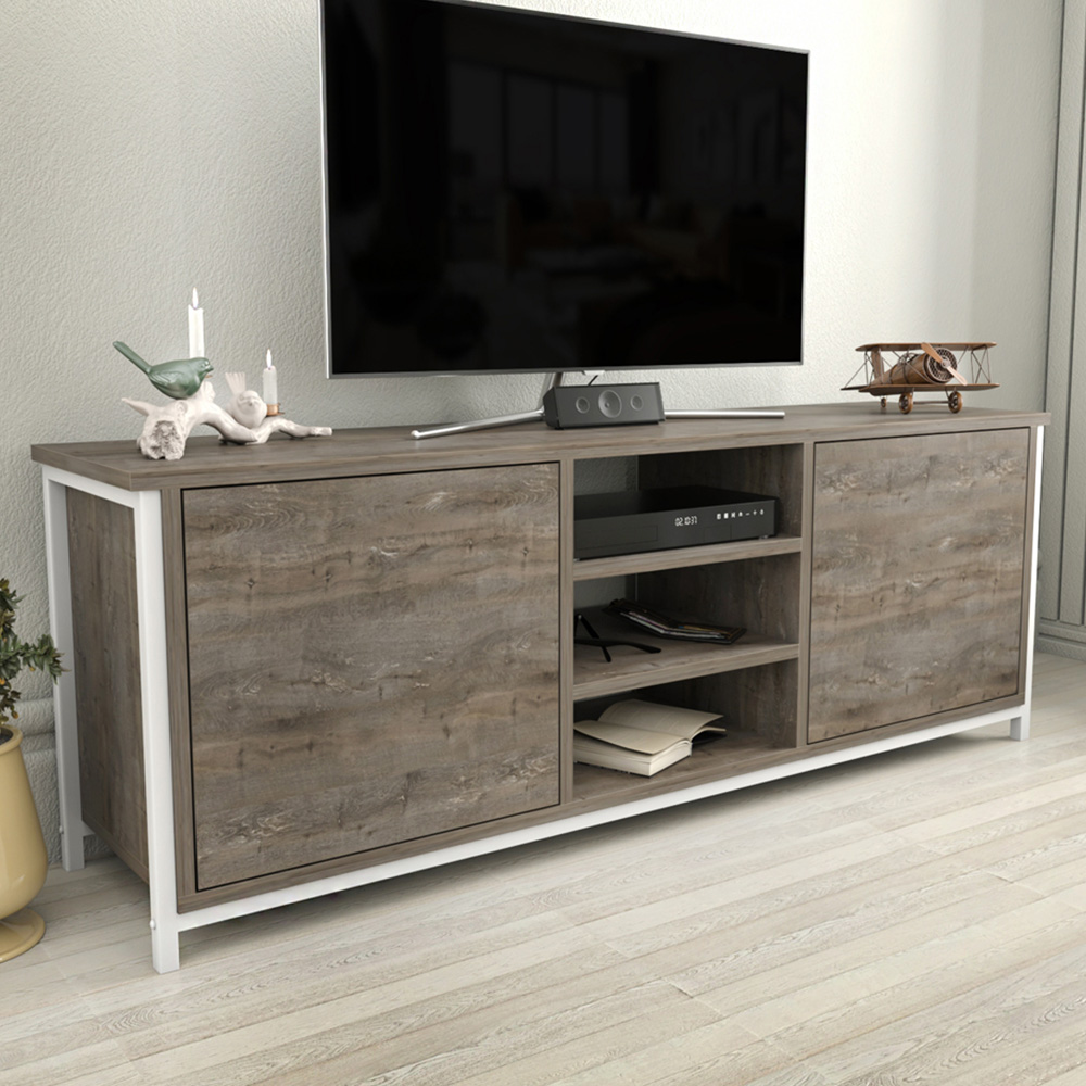 Decorotika Otis 2 Door 3 Shelf White Wenge TV Stand for 63 inch TV Image 1