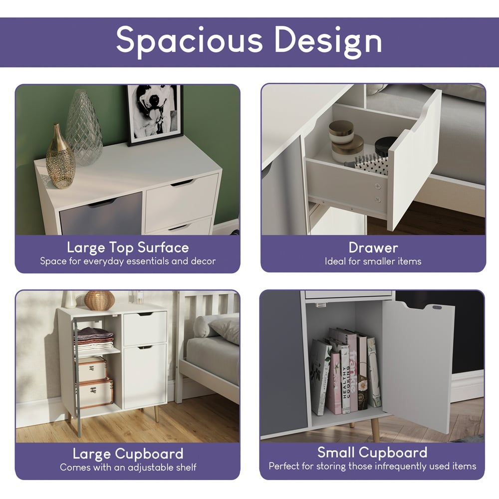 Vida Designs 2 Door Single Drawer Grey and White Sideboard Image 7