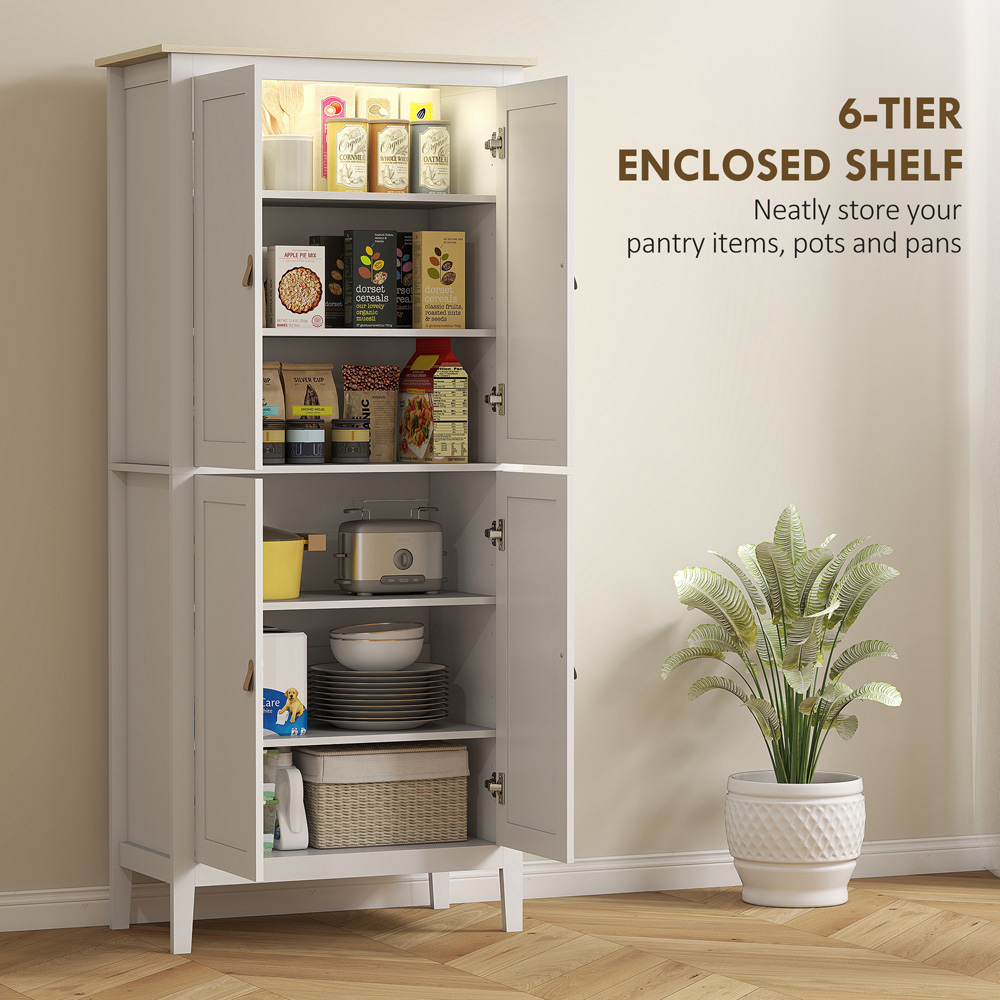 HOMCOM 4 Door White Tall Freestanding Pantry Storage Cabinet Image 5