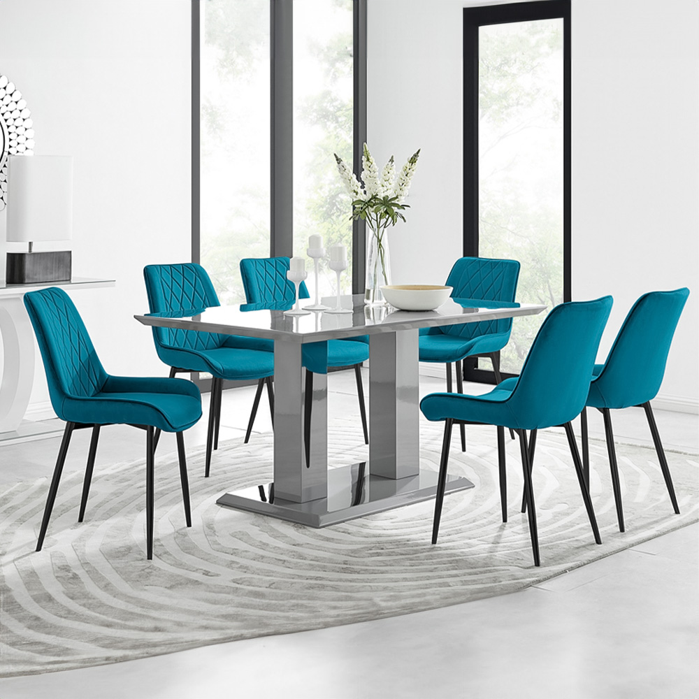 Furniturebox Molini Cesano 6 Seater Dining Set Grey Gloss Blue and Black  Image 1