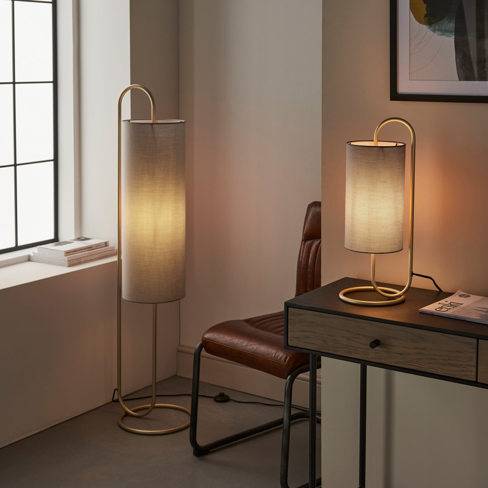 Merano Arenzano Antique Brass and Grey Fabric Floor Lamp Image 7