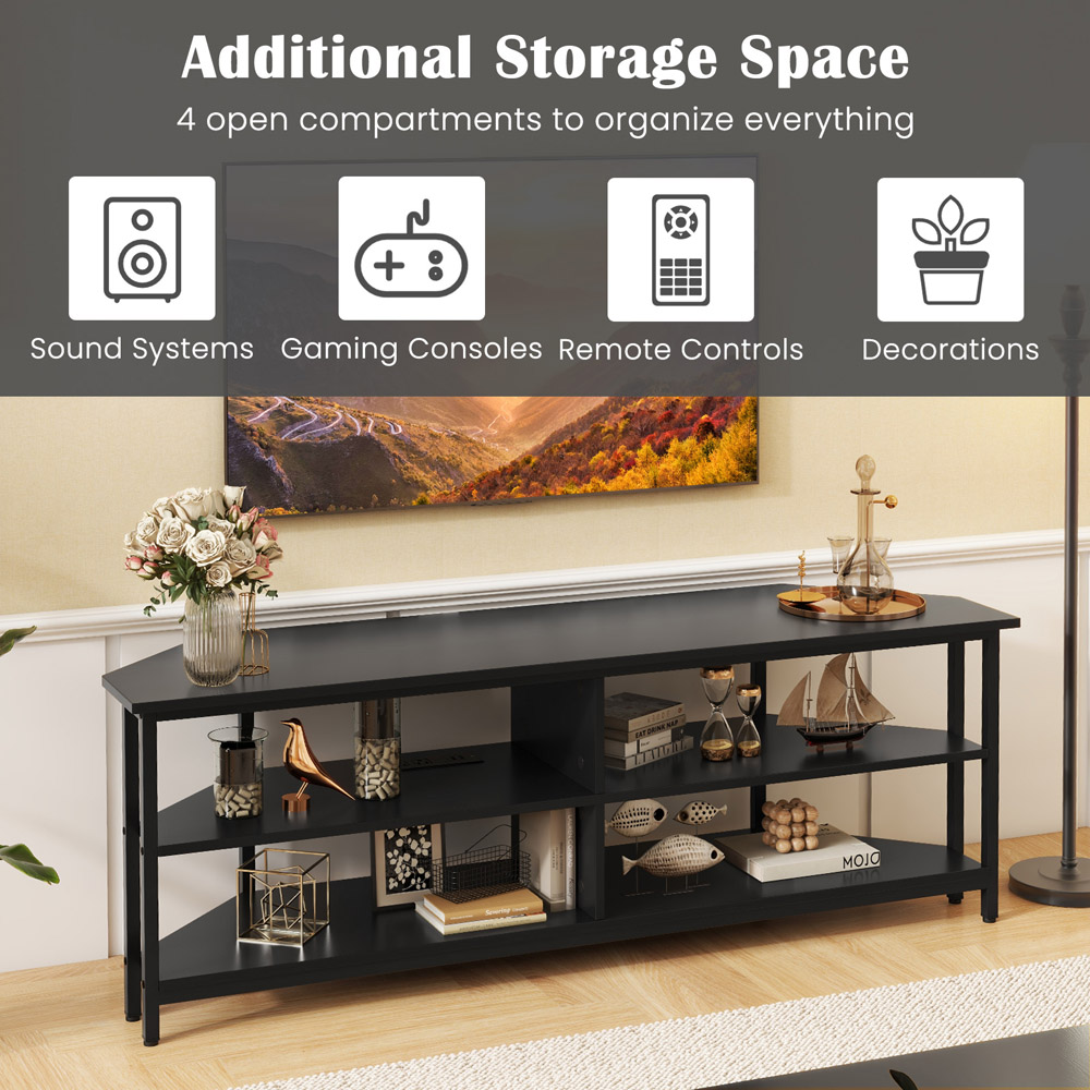 Costway 4 Shelf Black Corner TV Unit with AC Outlet Image 7