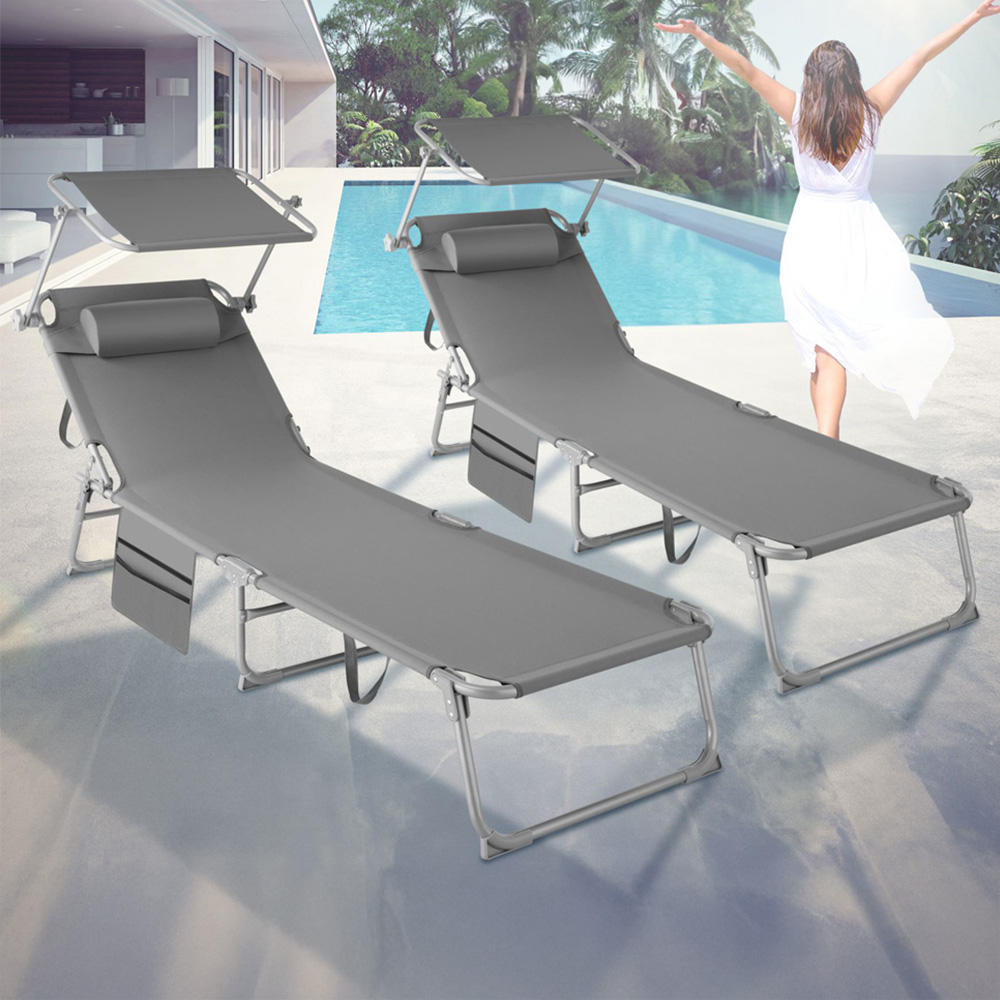 tectake Chloé Set of 2 Grey Foldable Sun Lounger Image 1