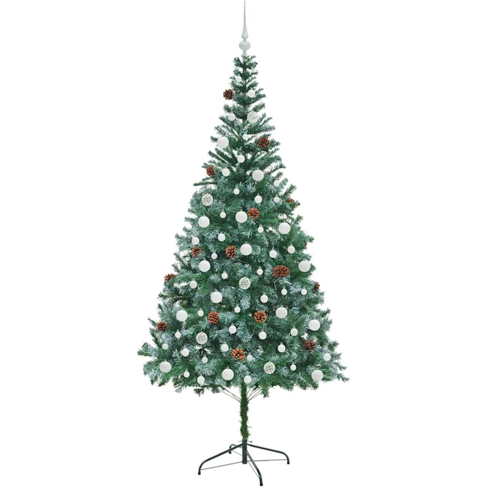 vidaXL Pre-Lit White Baubles Green Artificial Christmas Tree 7ft Image 4