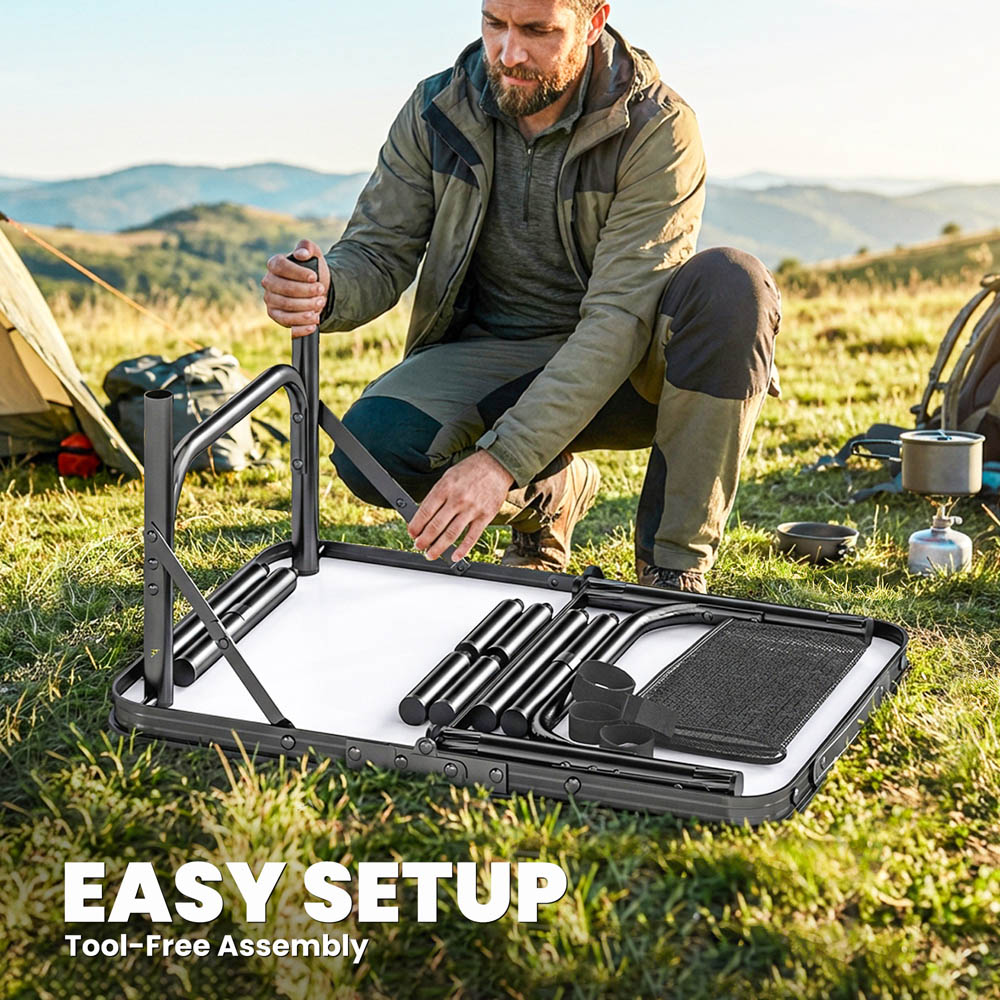 Outsunny 2ft Black Foldable Camping Table with Storage Layer Image 8