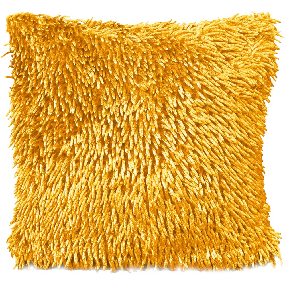 Velosso Ochre Shaggy Chenille Filled Cushion 43 x 43cm 2 Pack Image 1