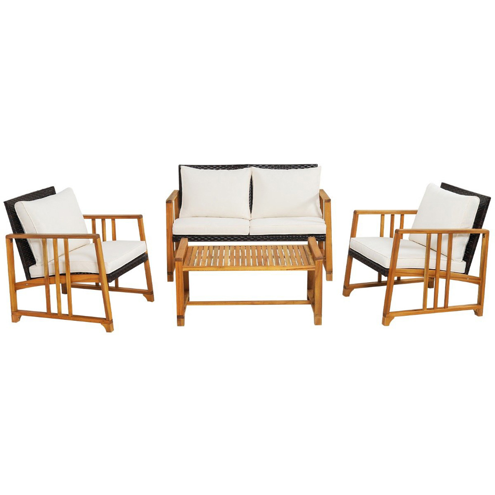 Costway 4 Seater Brown Outdoor Rattan Set with Cushion Image 2