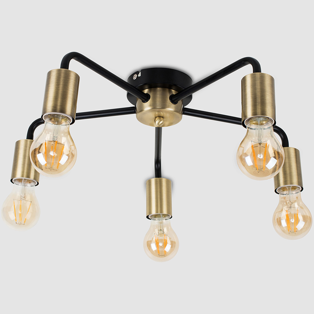 ValueLights Connell Antique Brass and Matt Black 5 Light Ceiling Fitting Image 2