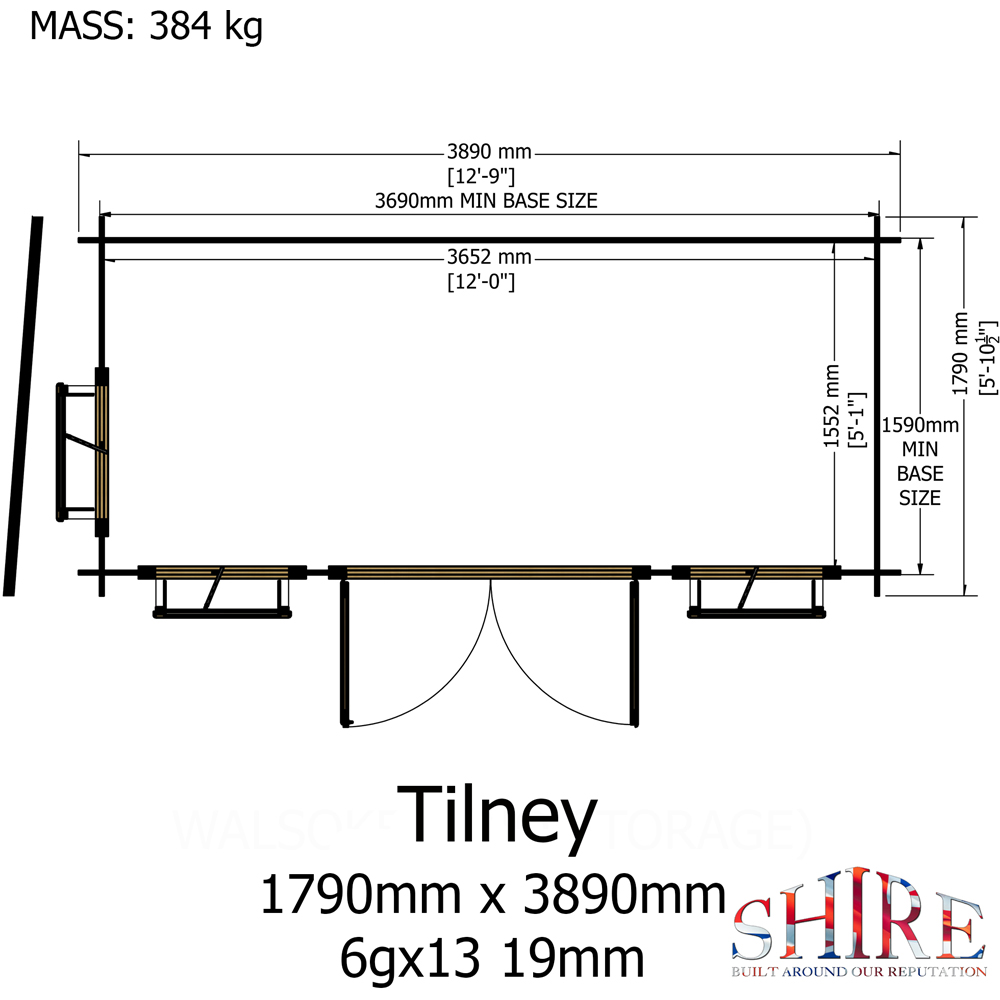 Shire Tilney 6 x 13ft Pent Garden Log Cabin Image 8