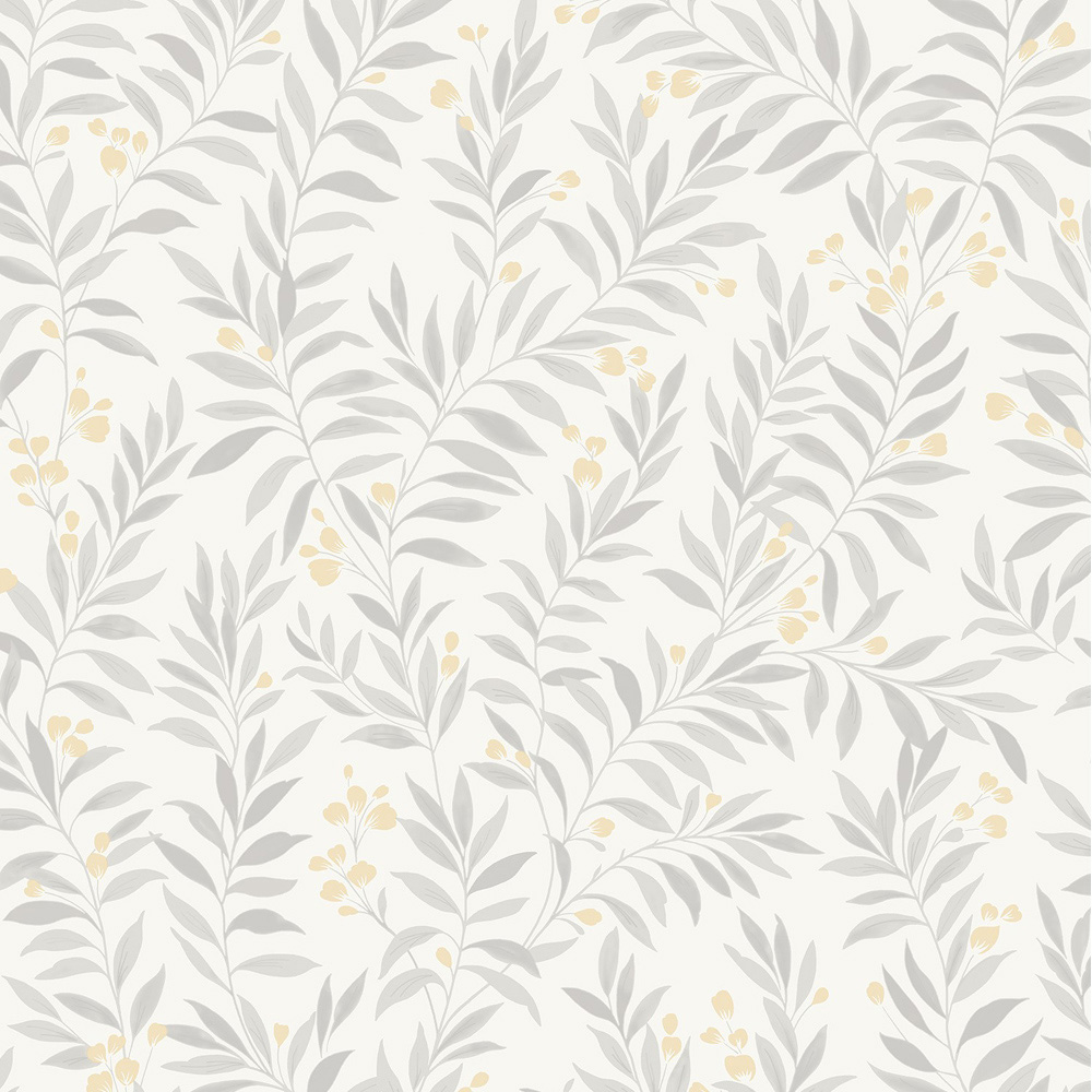 Grandeco Sage Trail Foliage and Flowers Grey Textured Wallpaper Image 1