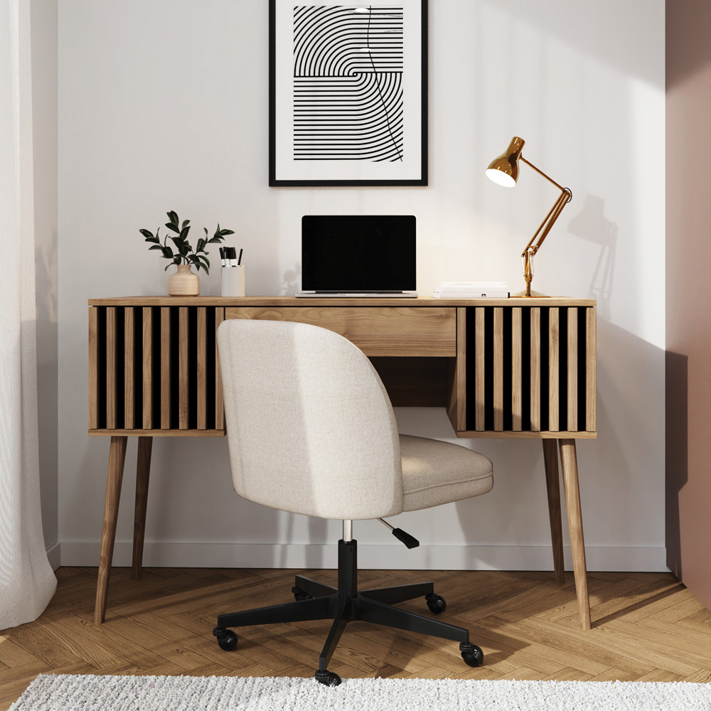 GFW Rowan 2 Door Single Drawer Slatted Desk Oak Image 8