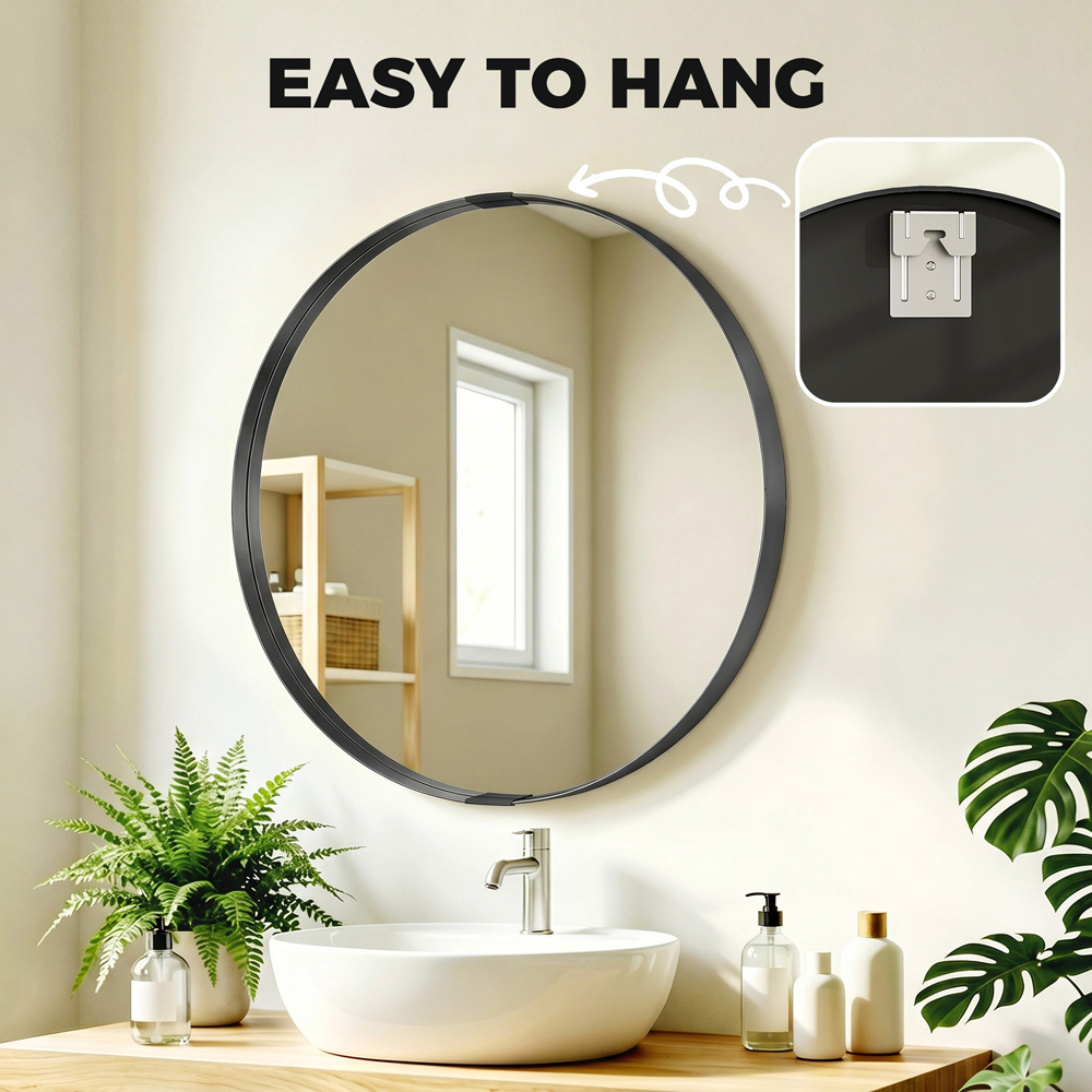 HOMCOM Black Wall Mounted Bathroom Mirror 61cm Image 7