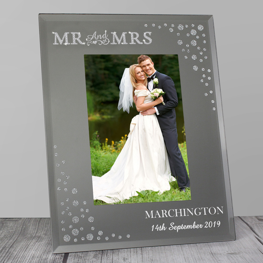 Personalised Memento Personalised Mr and Mrs Diamante Glass Photo Frame 6 x 4 inch Image 2