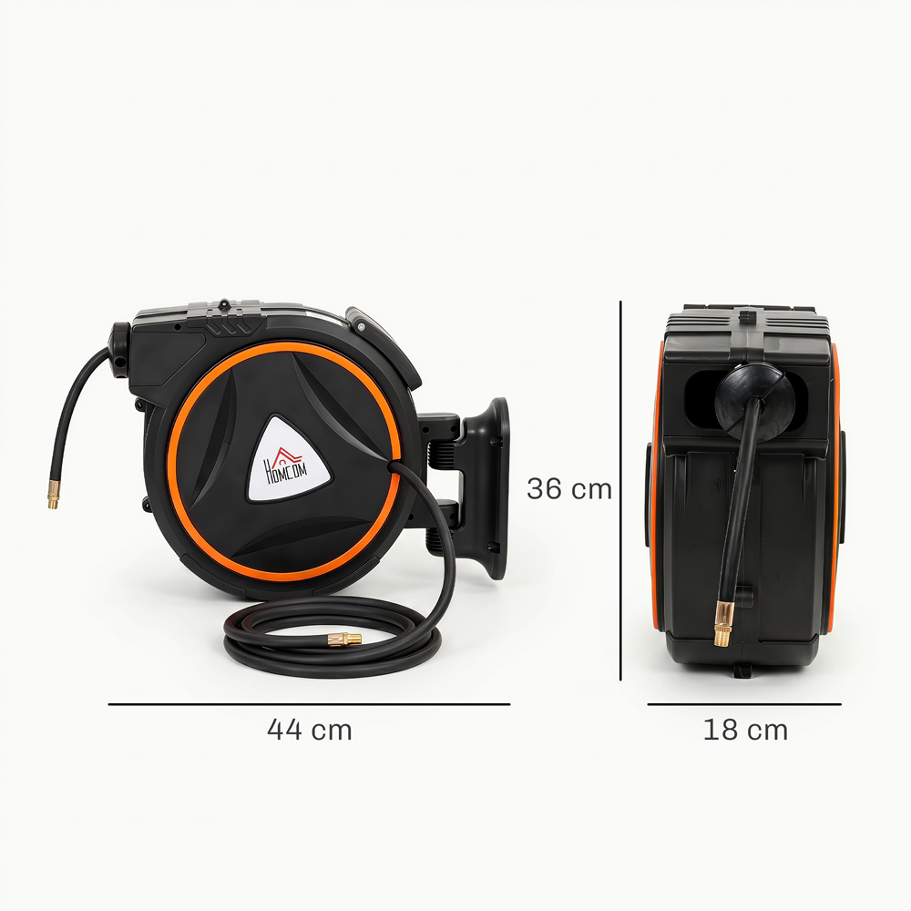 HOMCOM 15m Black Wall-Mounted Auto Rewind Hose Reel with Swivel Bracket Image 9