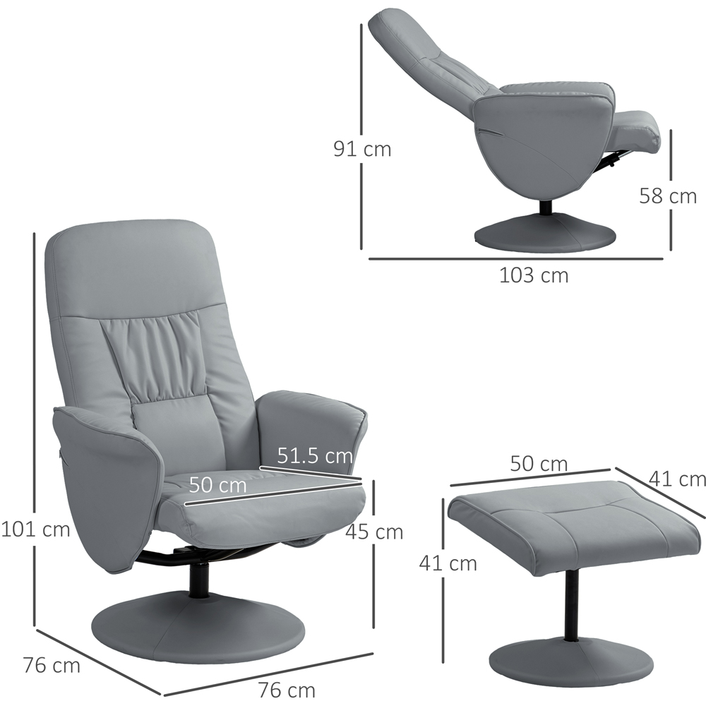 Portland Light Grey PU Leather Armchair with Footrest Image 7