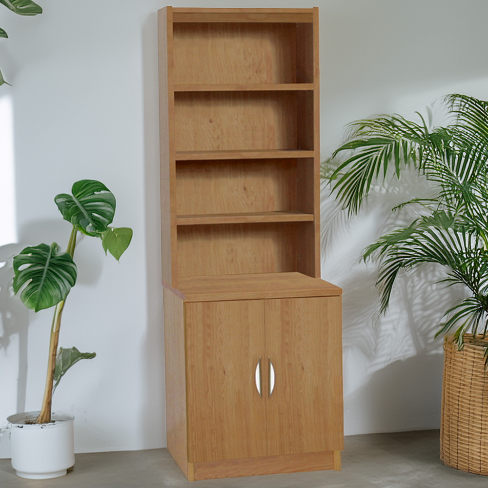 R White Cabinets 2 Door 4 Shelf Brown Desk Height Cupboard with Hutch Image 1