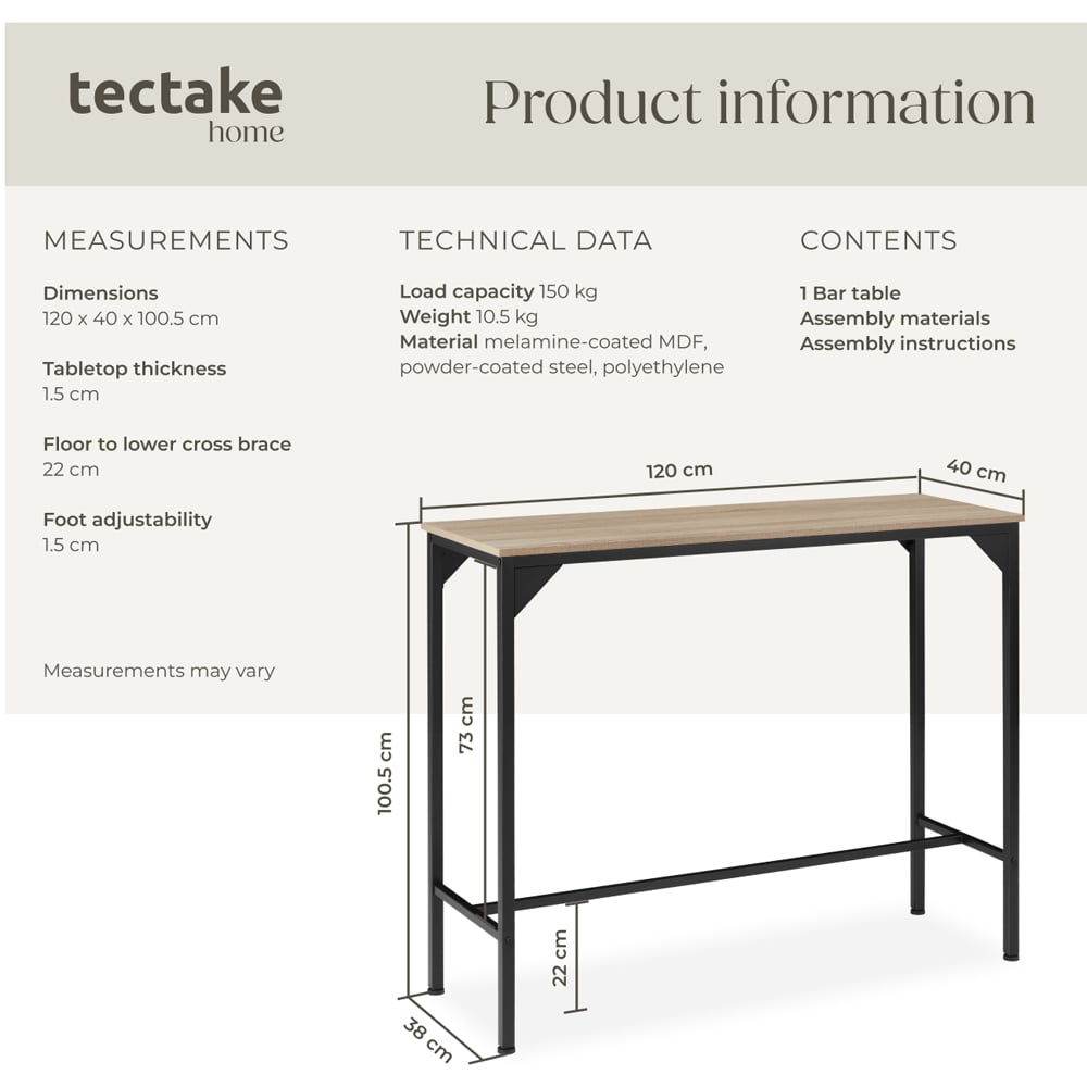 tectake Kerry 2 Seater Oak Sonoma High Dining Table Image 8