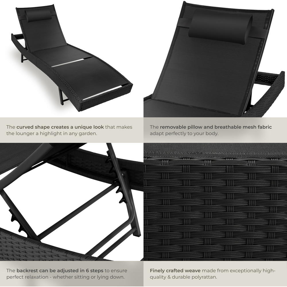 tectake Moana Black 6 Level Sun Lounger with Removable Pillow Image 5
