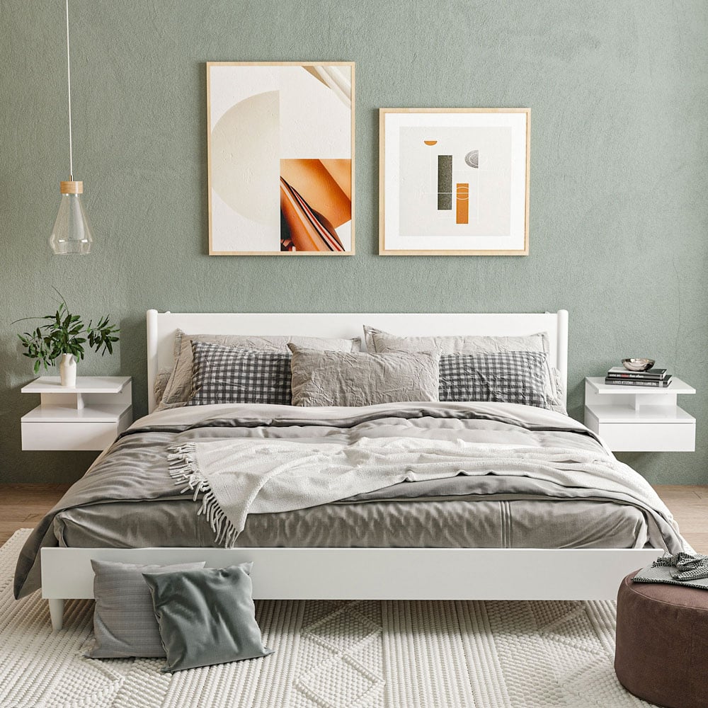Portland Single Drawer Single Shelf High Gloss White Wall Mounted Bedside Table Set of 3 Image 6
