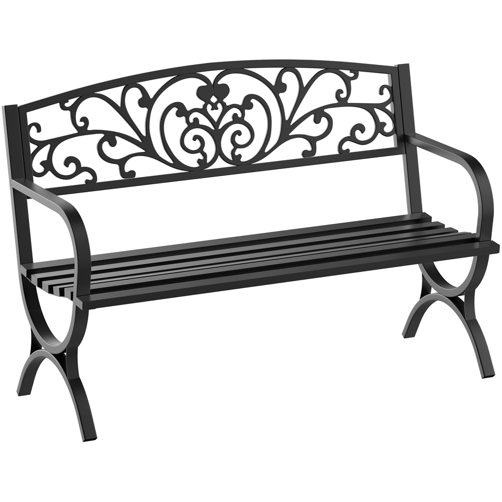Outsunny 2 Seater Black Metal Bench with Armrest Image 2